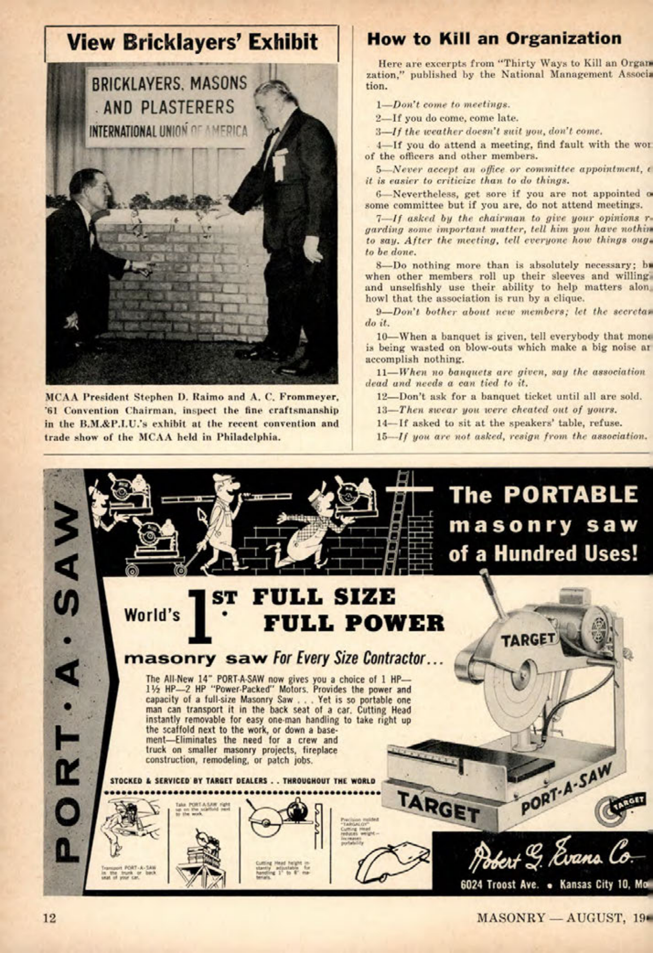 Masonry Magazine August 1961 Page. 12