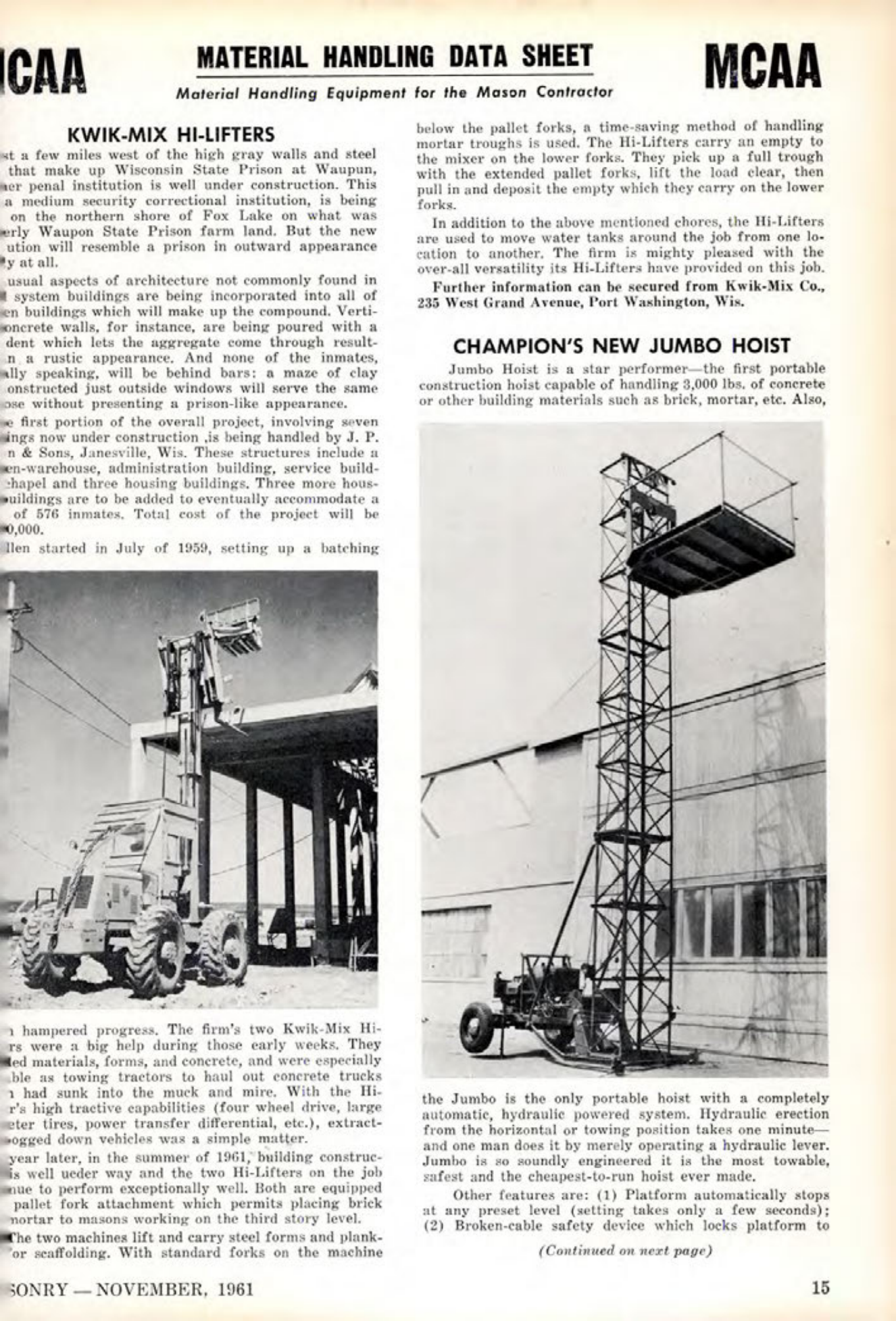 Masonry Magazine November 1961 Page. 15