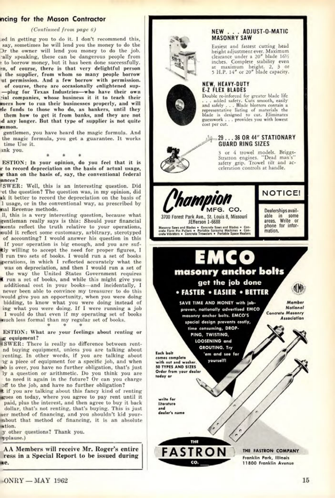 Masonry Magazine May 1962 Page. 15