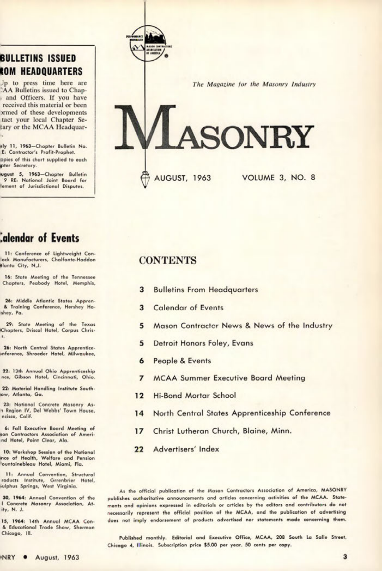 Masonry Magazine August 1963 Page. 3