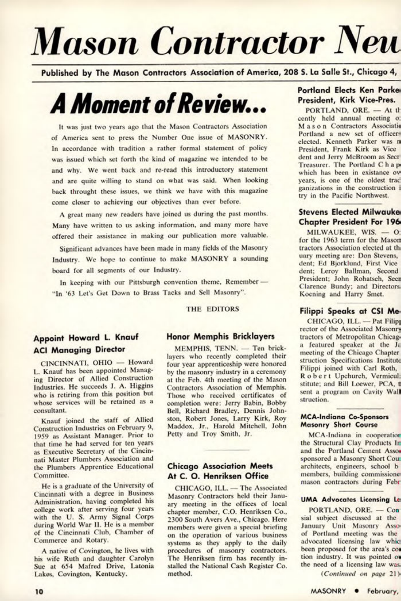Masonry Magazine February 1963 Page. 10