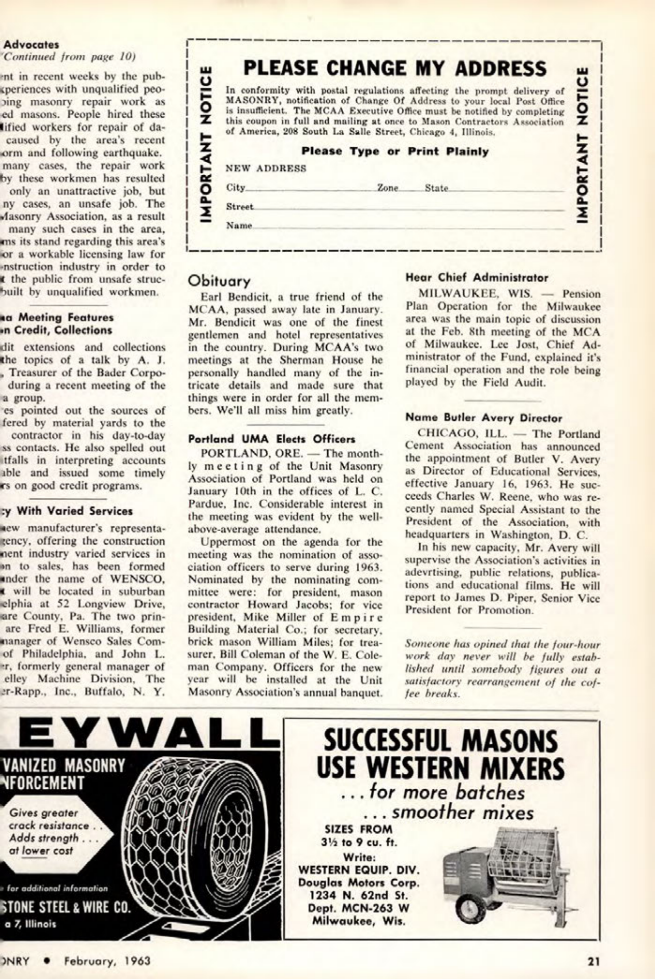 Masonry Magazine February 1963 Page. 21