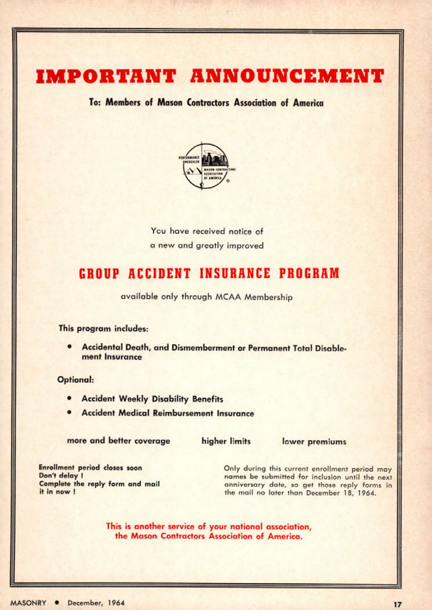 Masonry Magazine December 1964 Page. 17