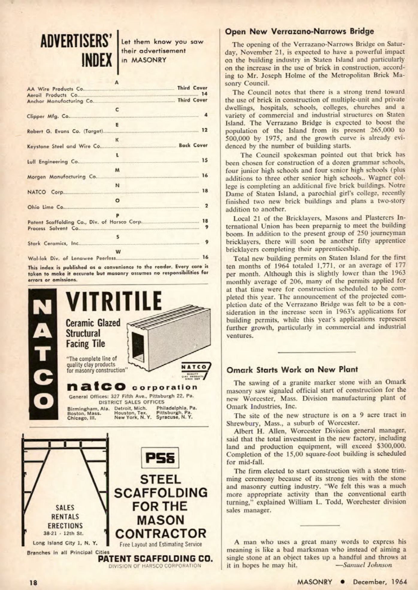 Masonry Magazine December 1964 Page. 18