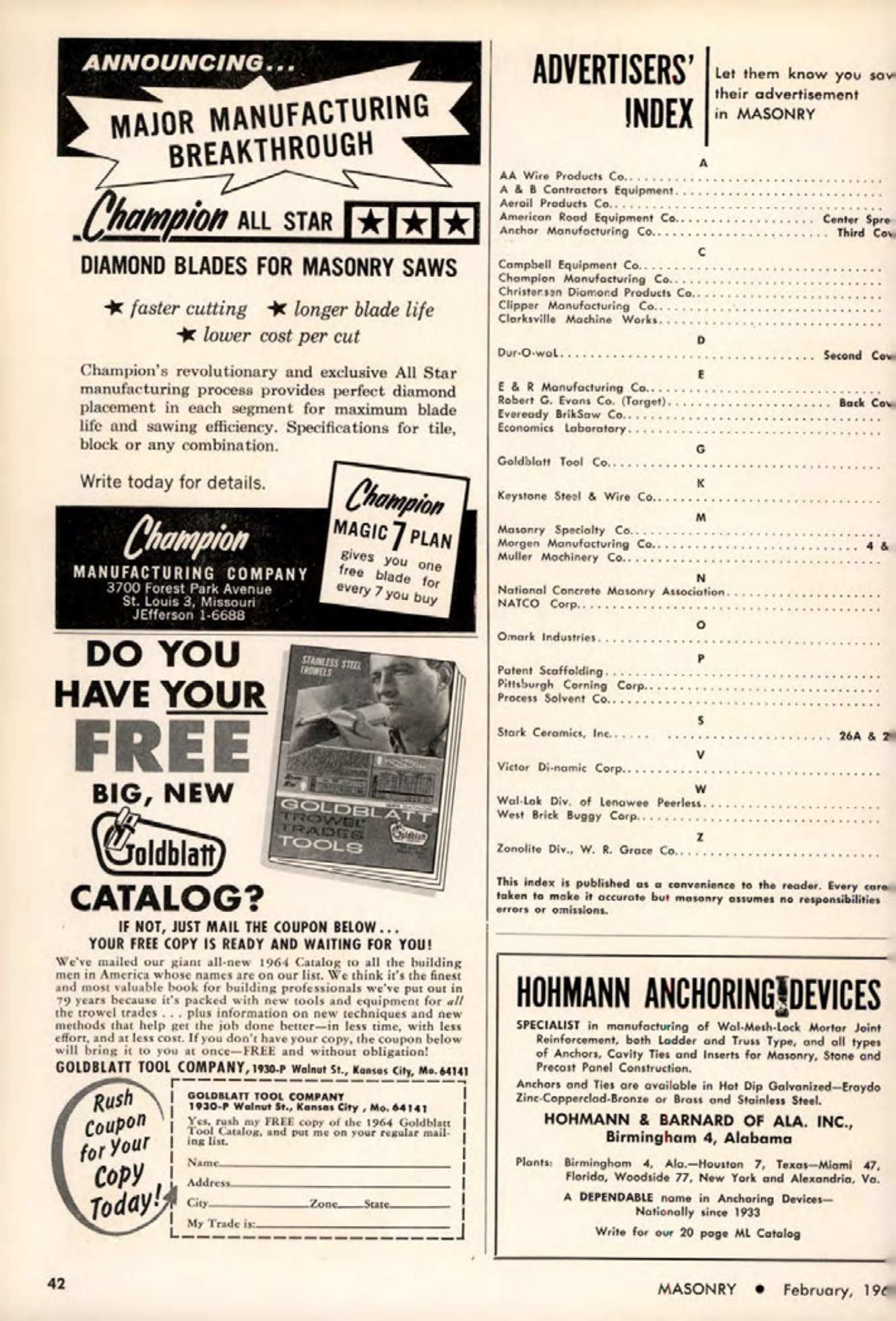 Masonry Magazine February 1964 Page. 44