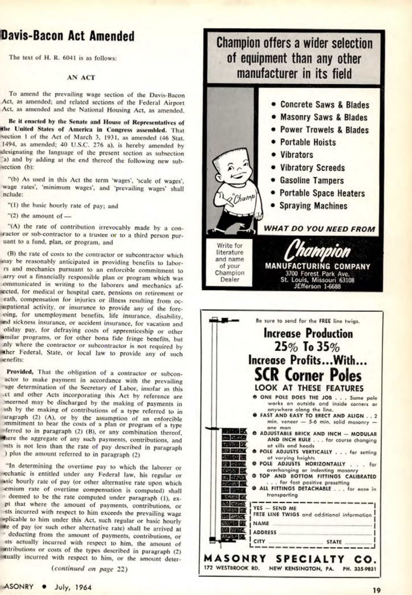 Masonry Magazine July 1964 Page. 19