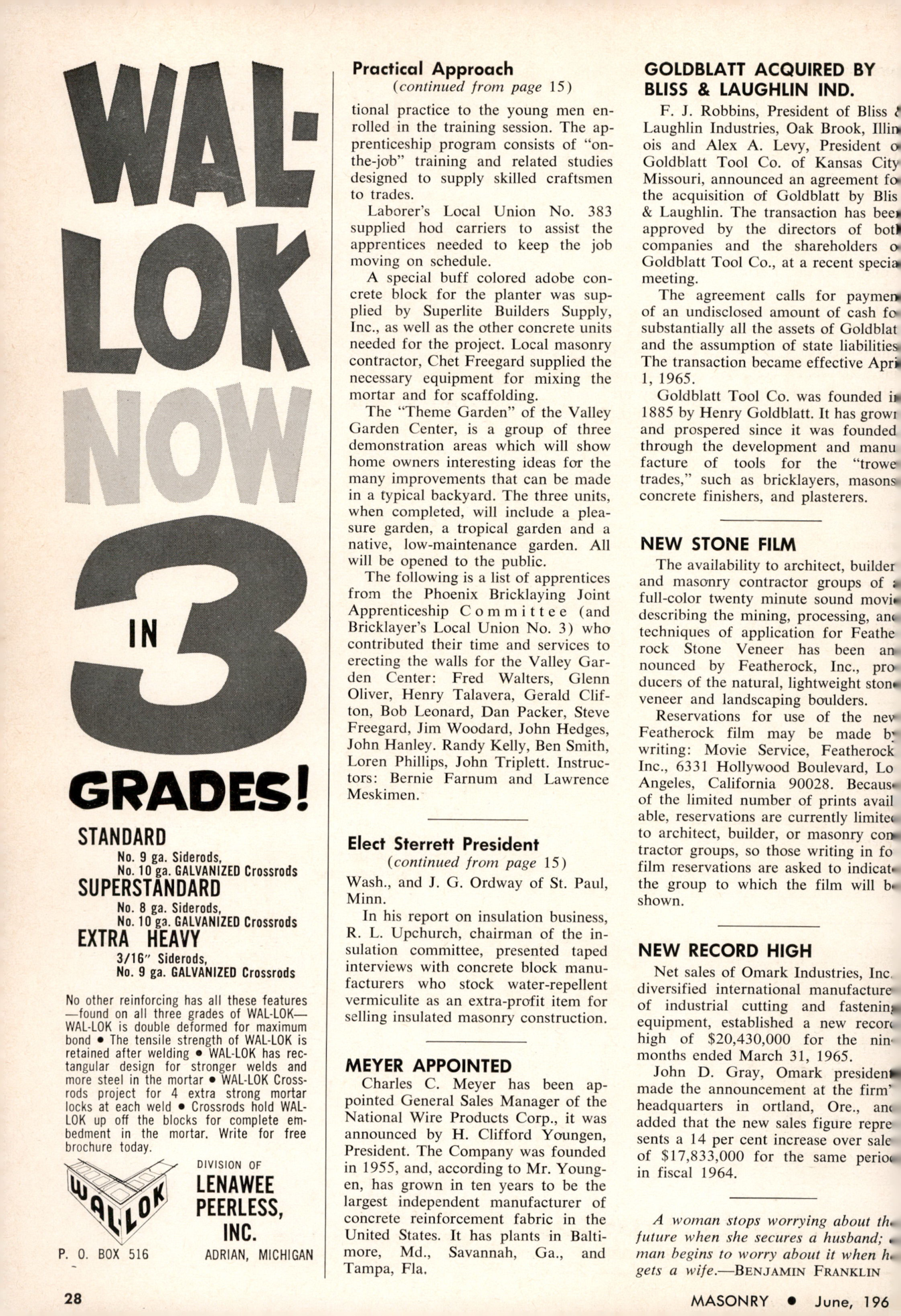 Masonry Magazine June 1965 Page. 28