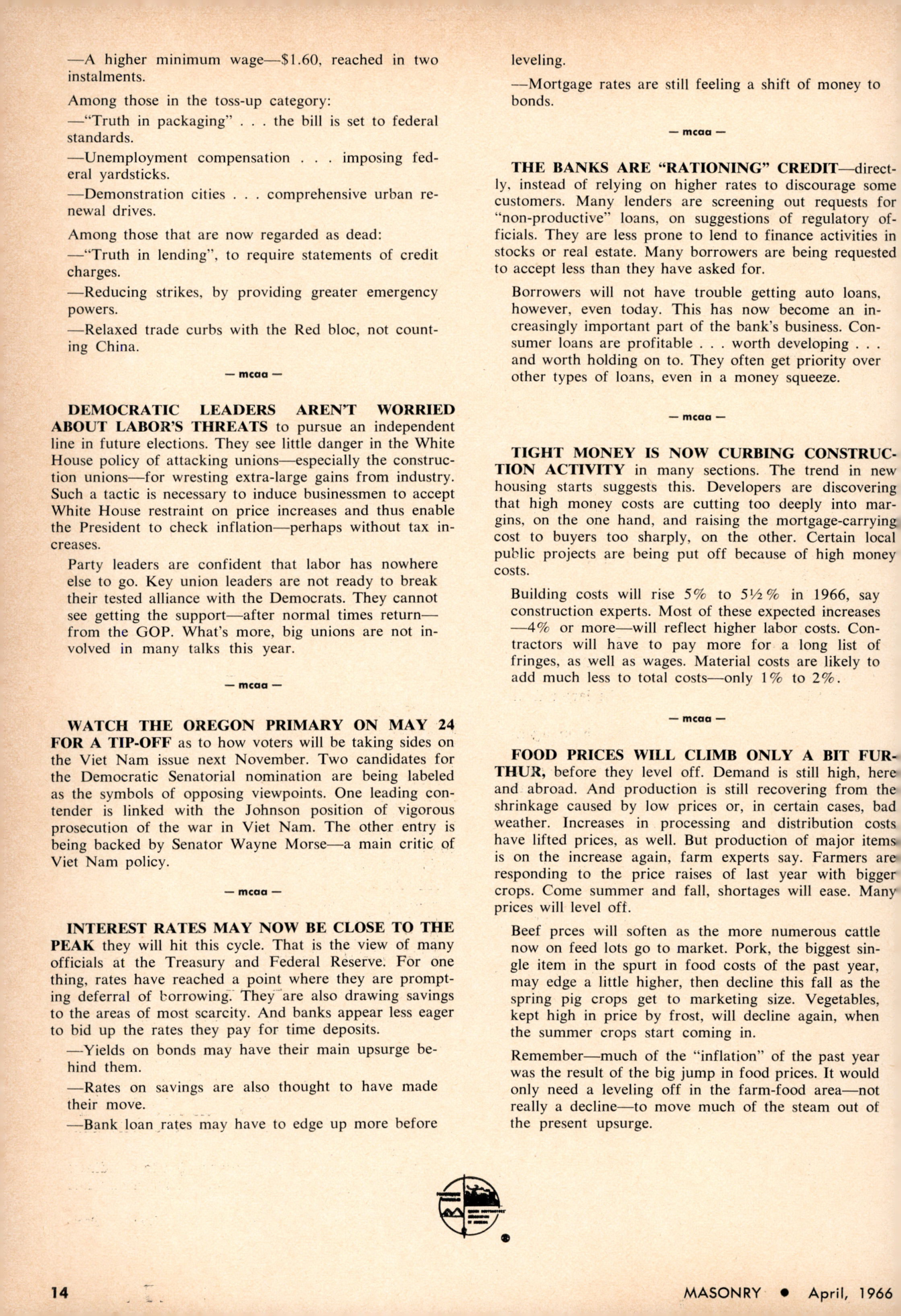 Masonry Magazine April 1966 Page. 14