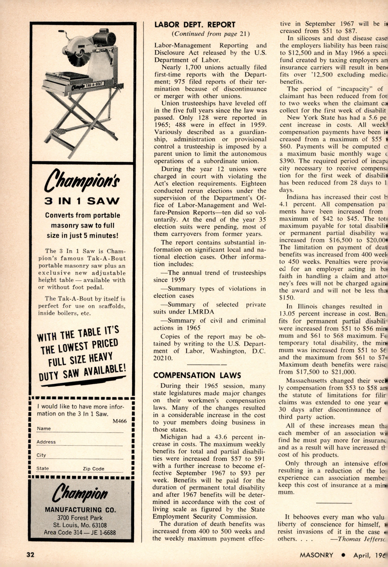 Masonry Magazine April 1966 Page. 32