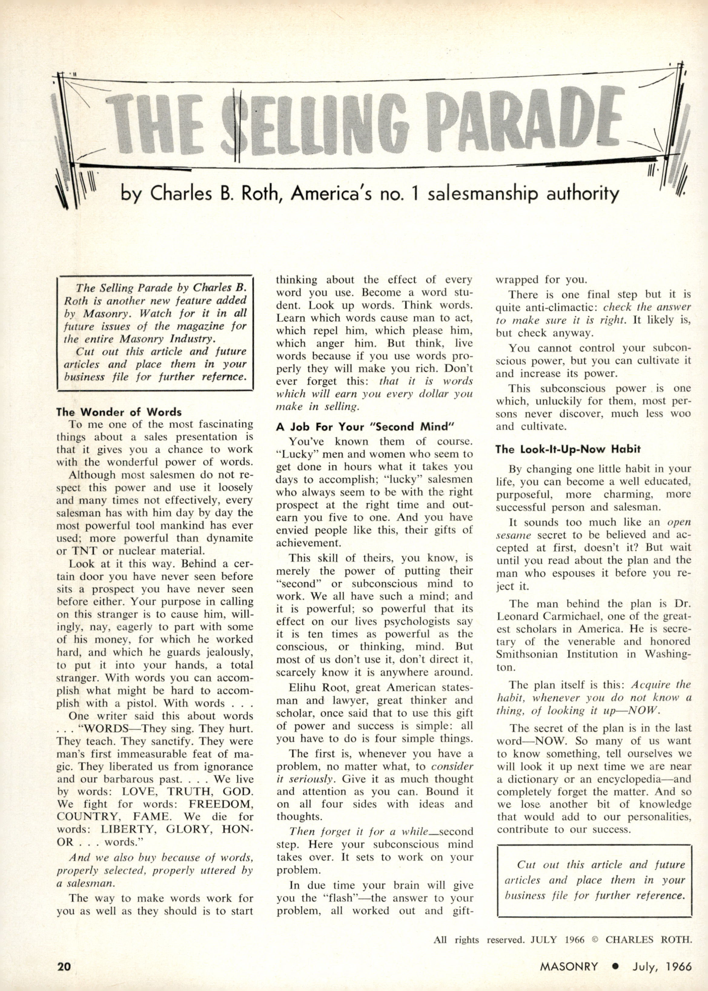 Masonry Magazine July 1966 Page. 20