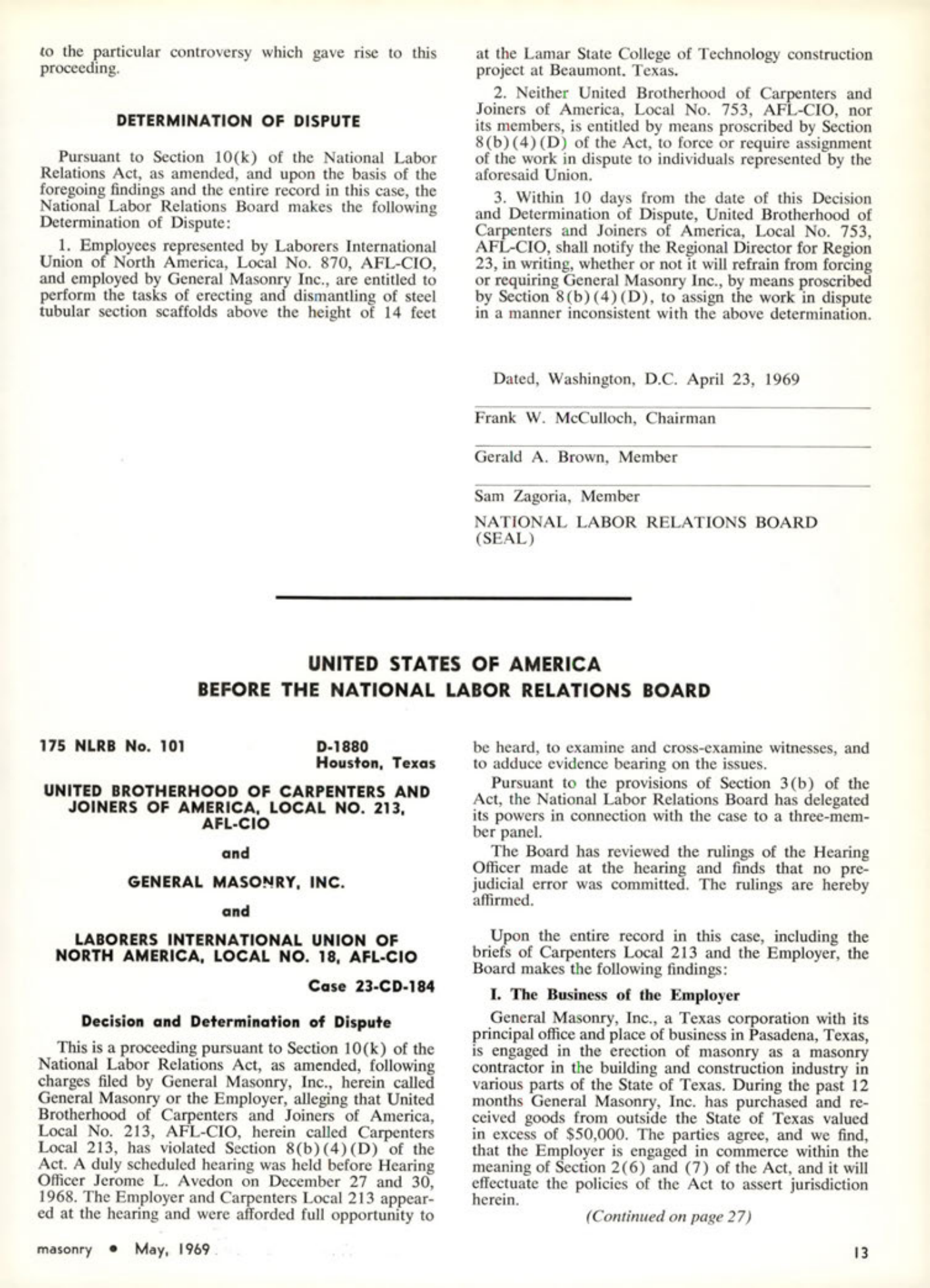 Masonry Magazine May 1969 Page. 13