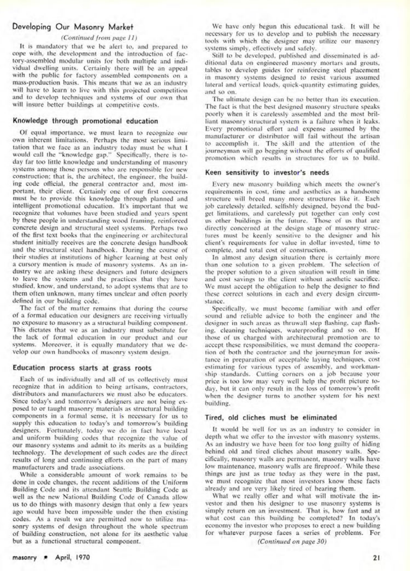 Masonry Magazine April 1970 Page. 21