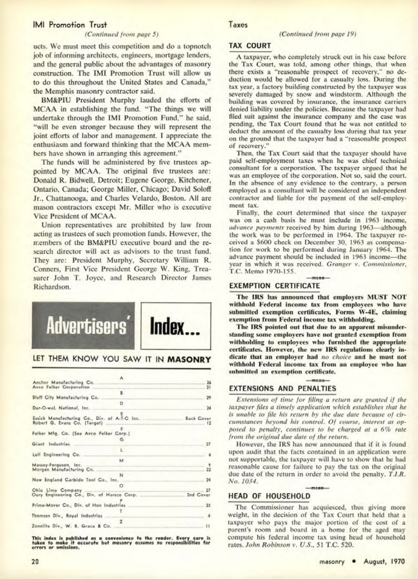 Masonry Magazine August 1970 Page. 28