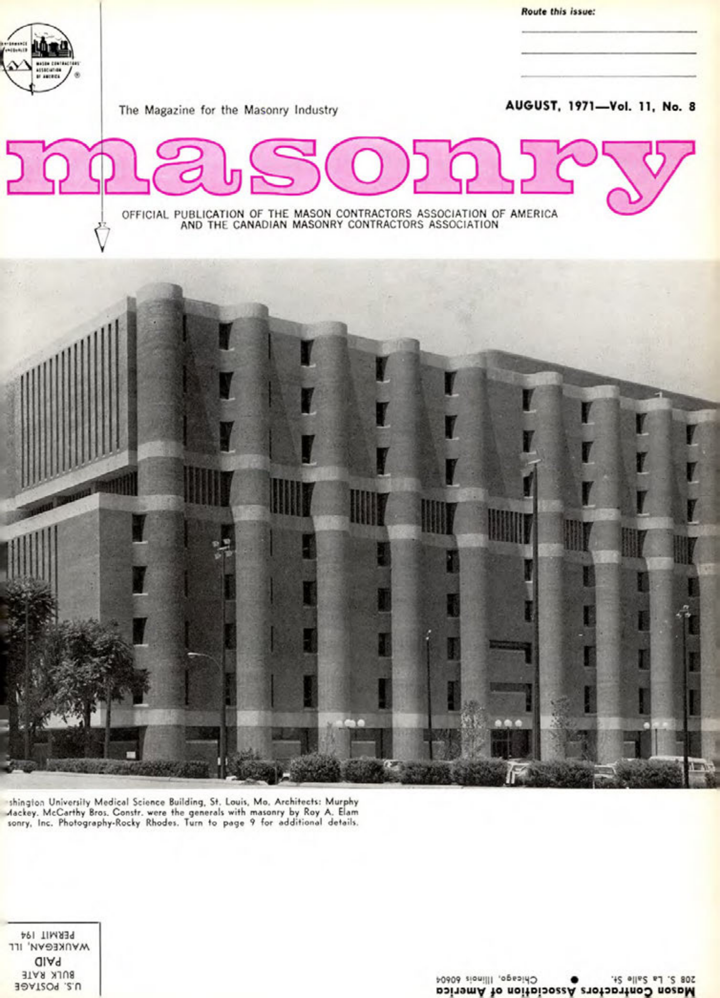 Masonry Magazine August 1971 Page. 1