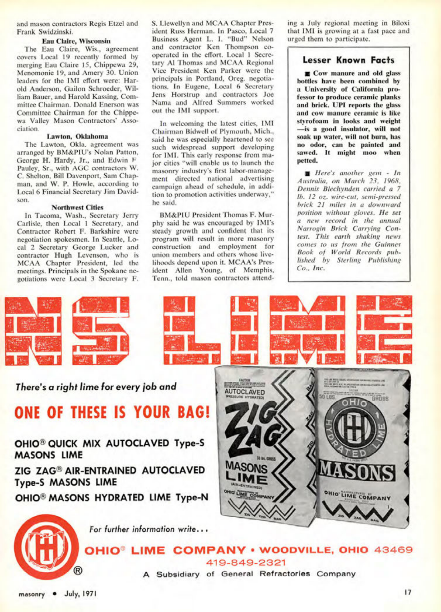 Masonry Magazine July 1971 Page. 17