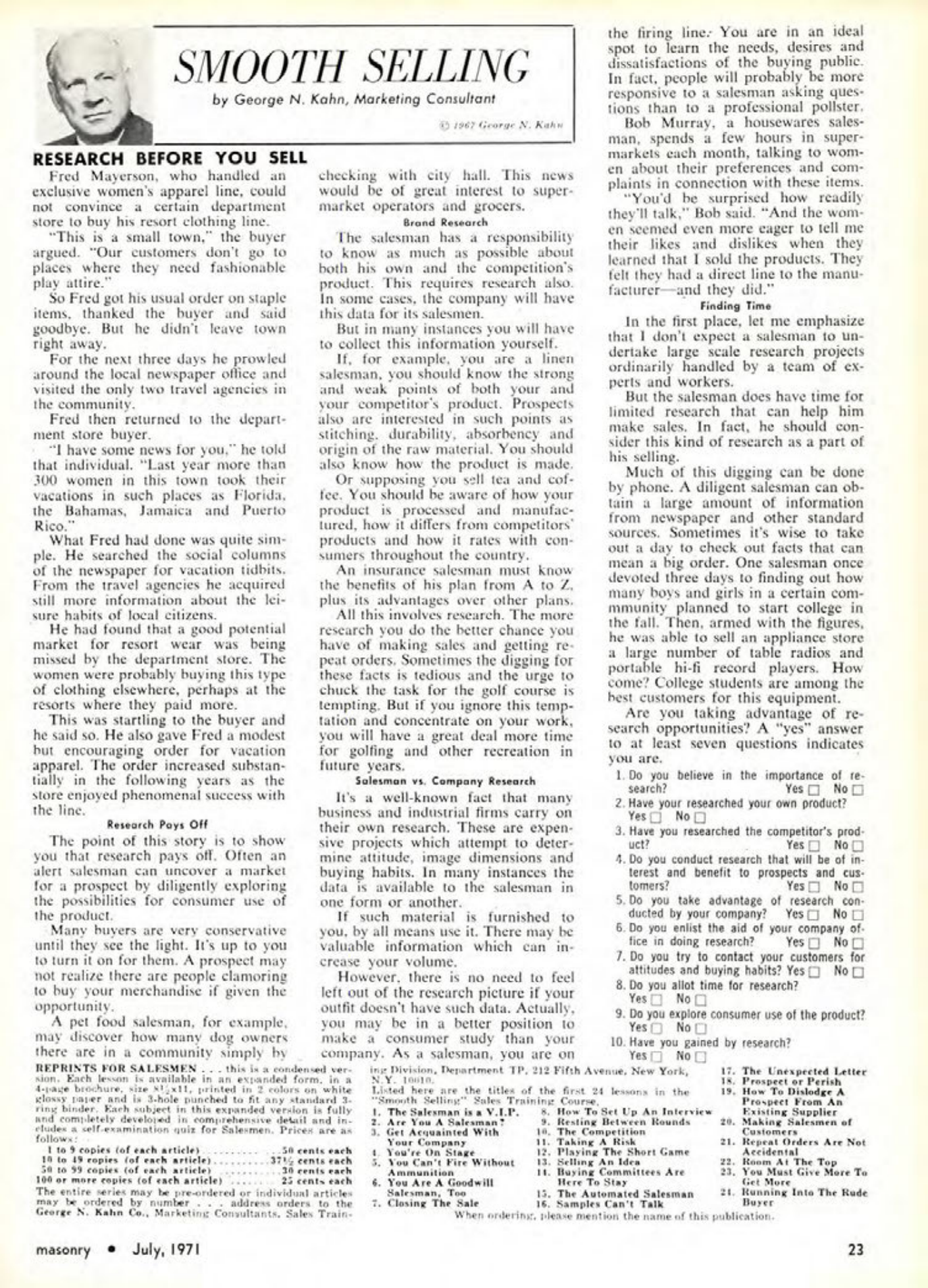 Masonry Magazine July 1971 Page. 23
