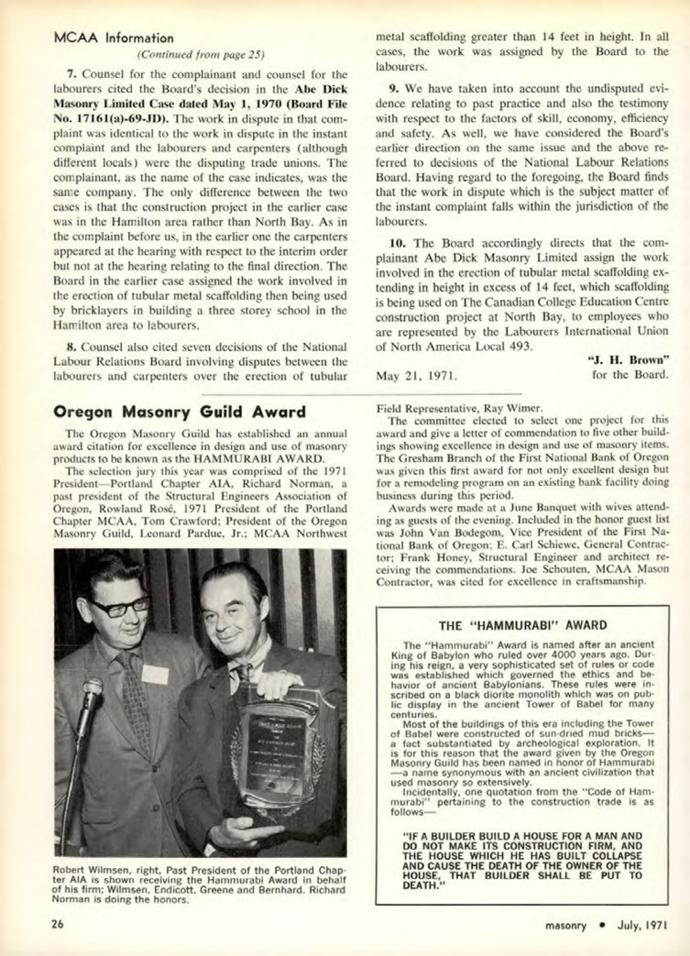 Masonry Magazine July 1971 Page. 26