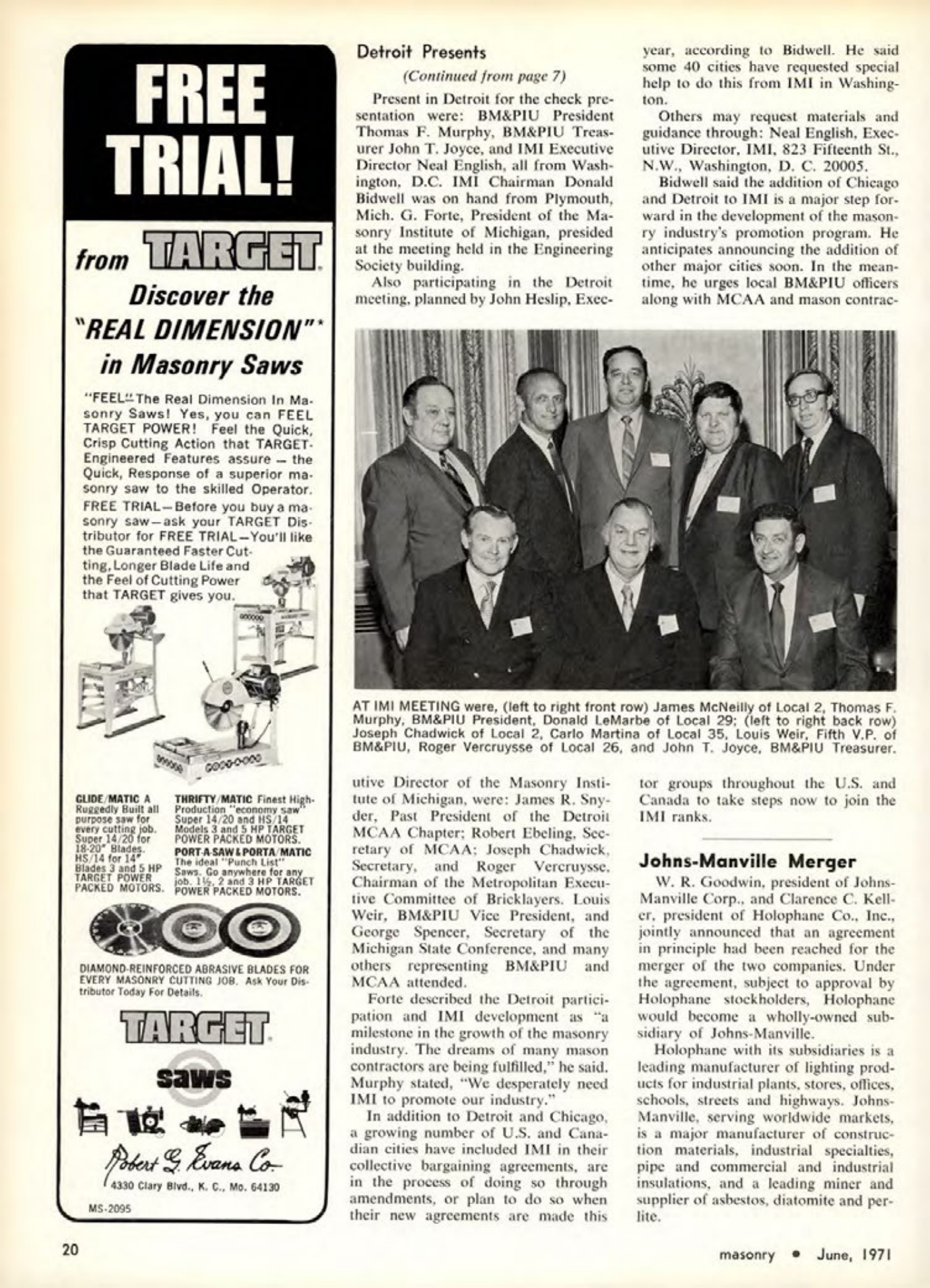 Masonry Magazine June 1971 Page. 20