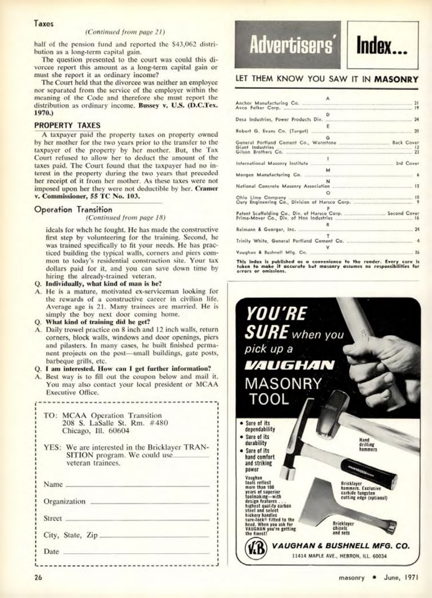 Masonry Magazine June 1971 Page. 26