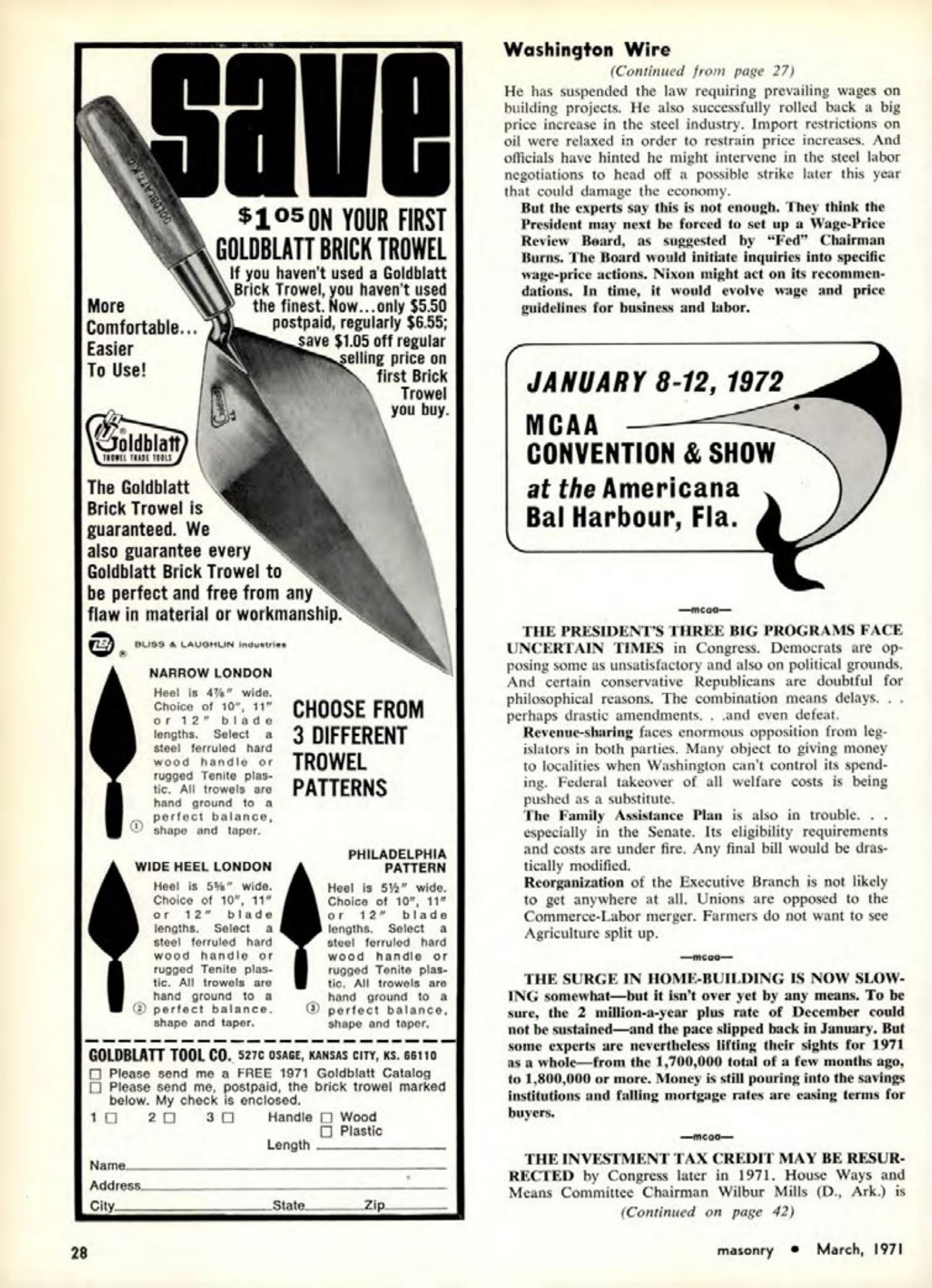 Masonry Magazine March 1971 Page. 28