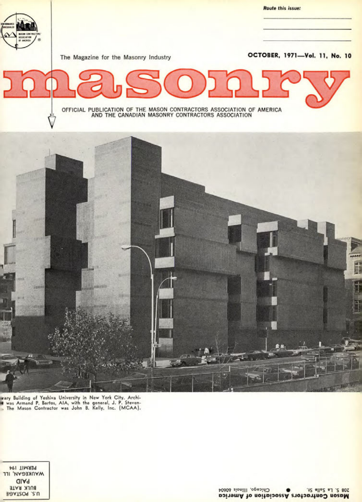 Masonry Magazine October 1971 Page. 1