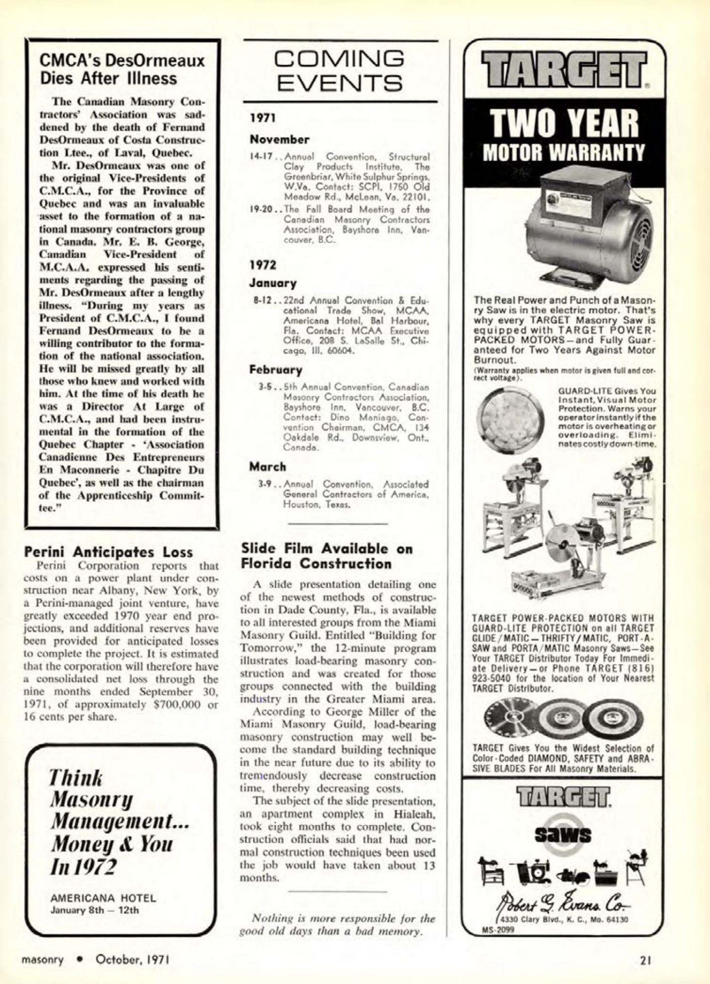 Masonry Magazine October 1971 Page. 21