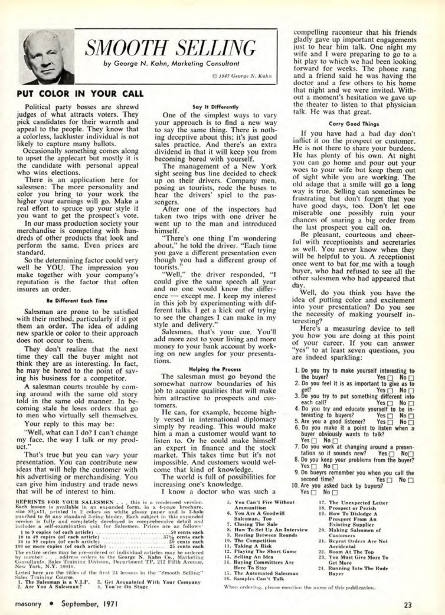 Masonry Magazine September 1971 Page. 19