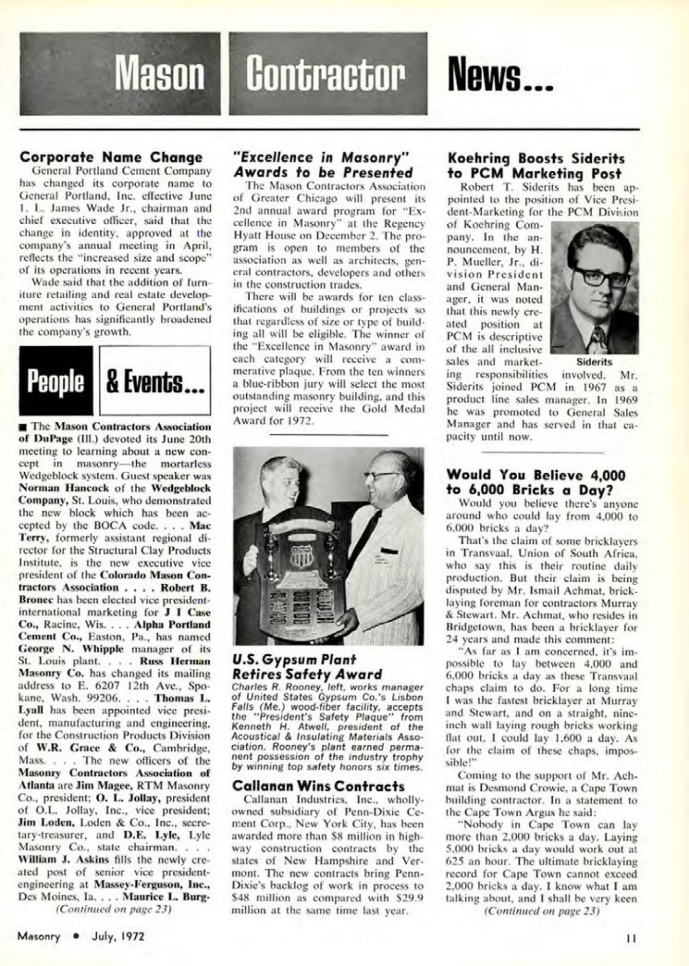 Masonry Magazine July 1972 Page. 11