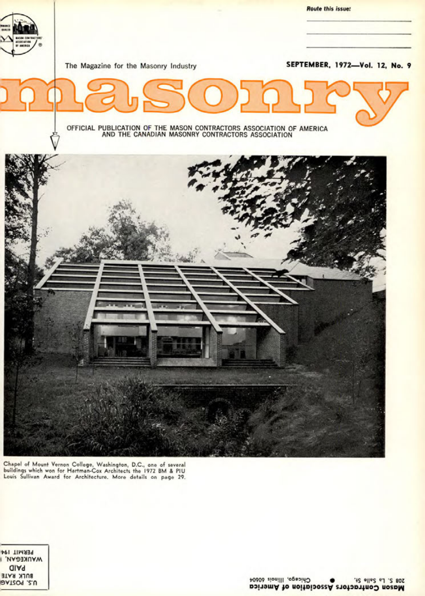 Masonry Magazine September 1972 Page. 1