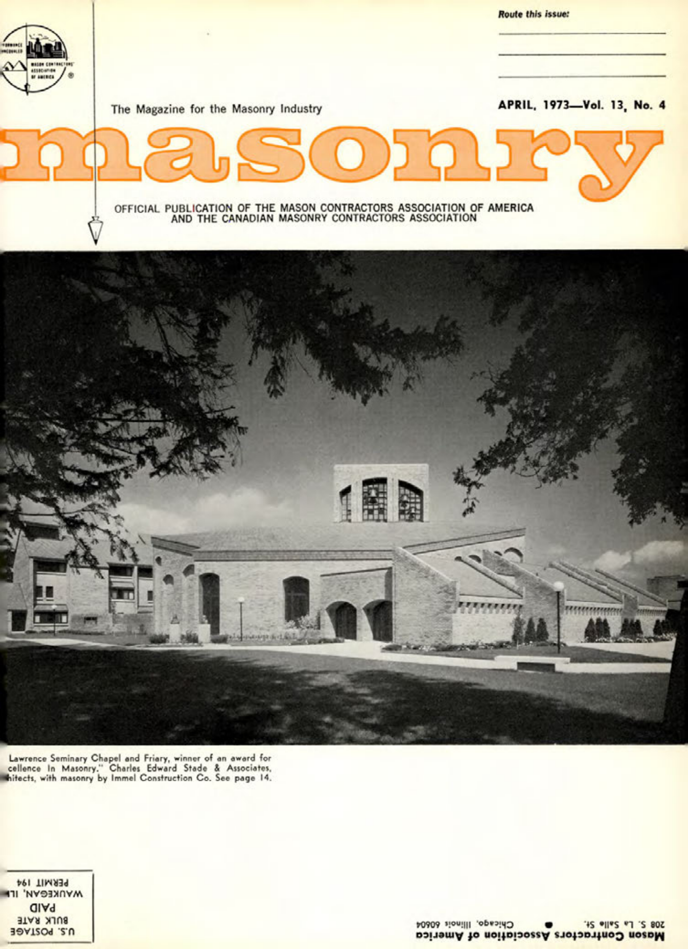 Masonry Magazine April 1973 Page. 1