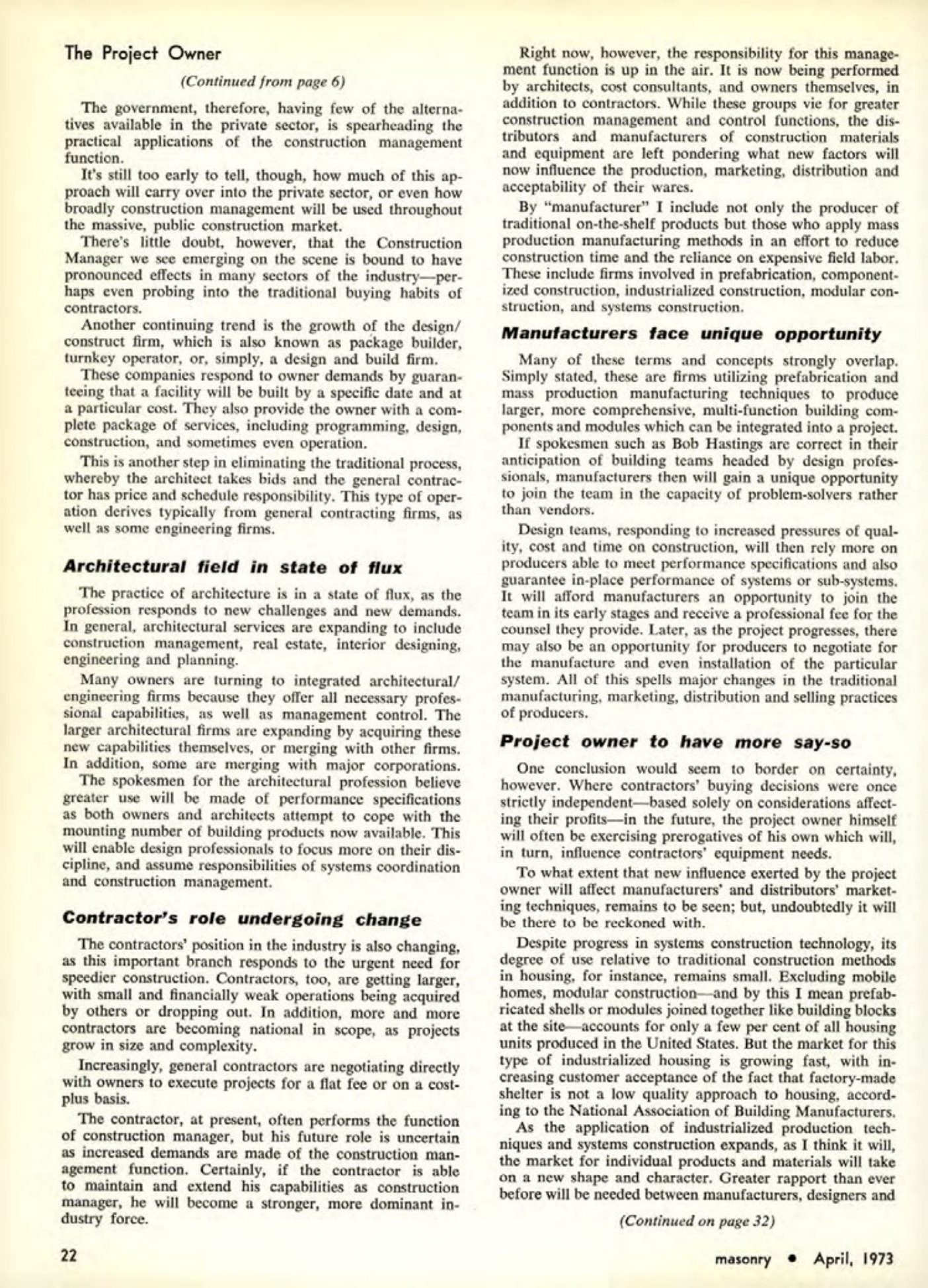 Masonry Magazine April 1973 Page. 22