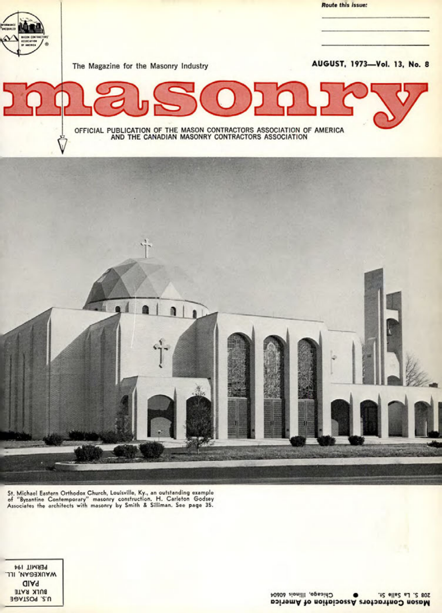 Masonry Magazine August 1973 Page. 1