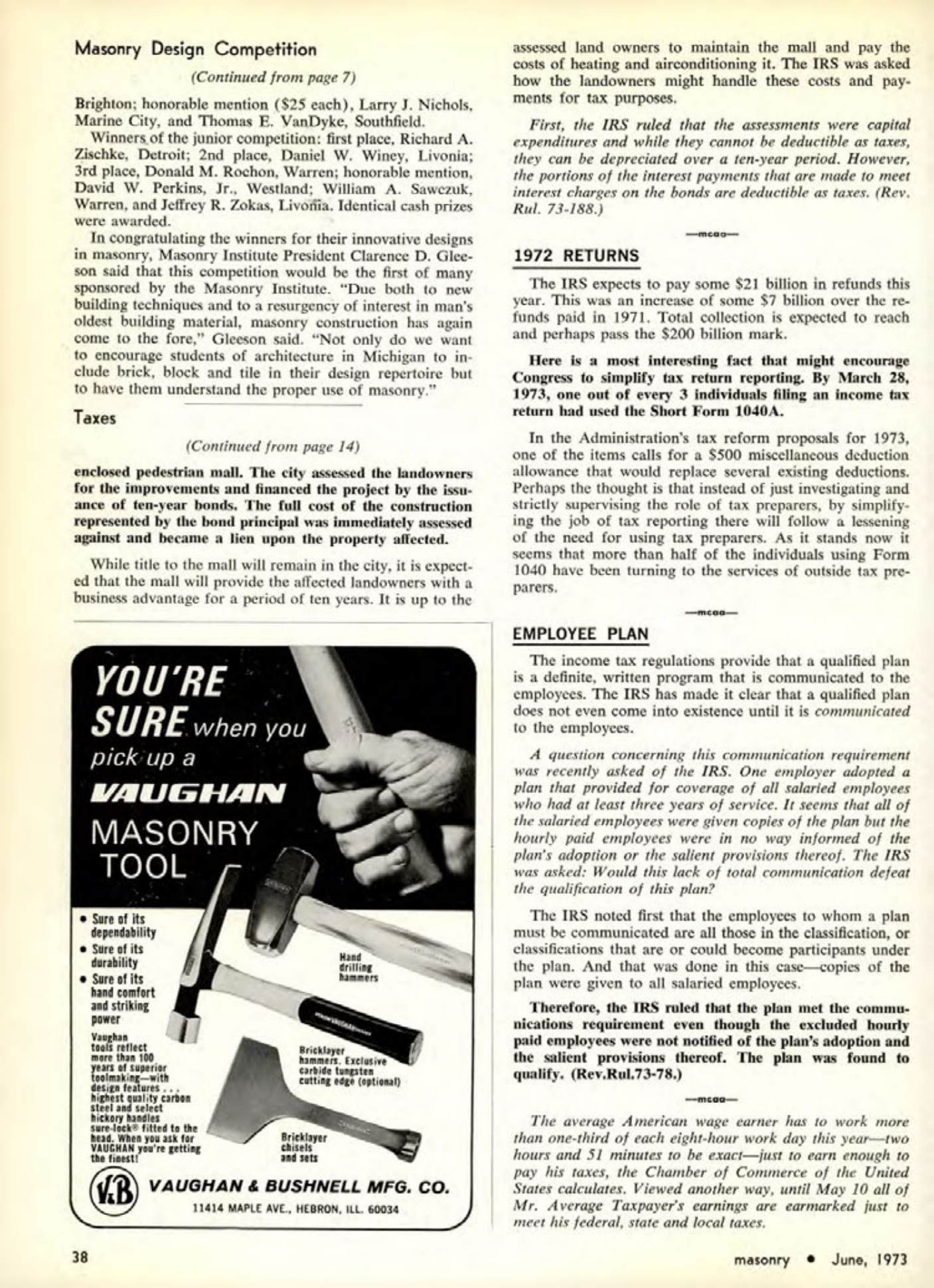 Masonry Magazine June 1973 Page. 38