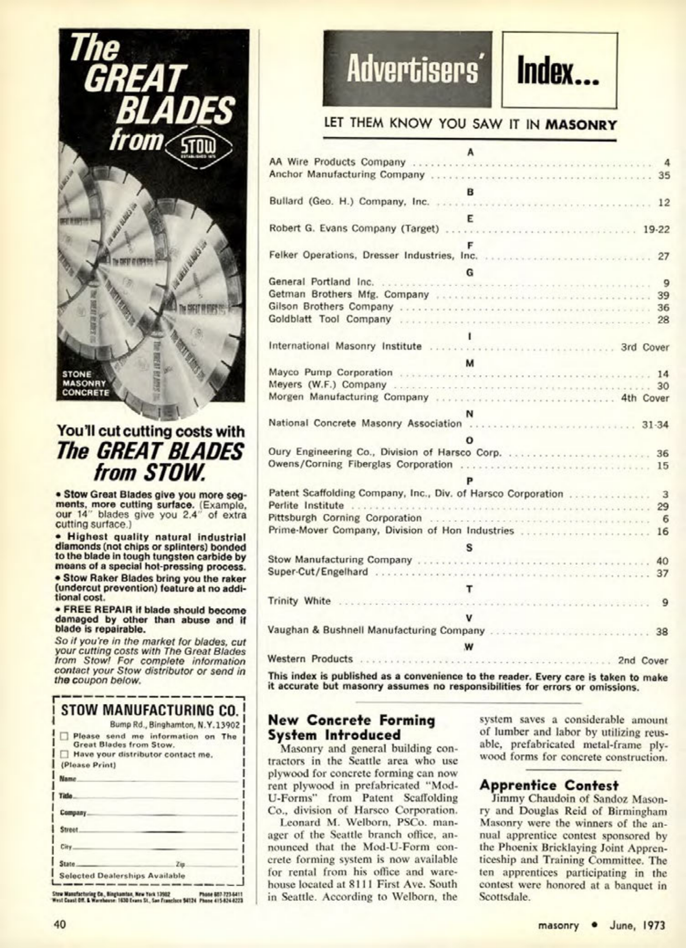 Masonry Magazine June 1973 Page. 40