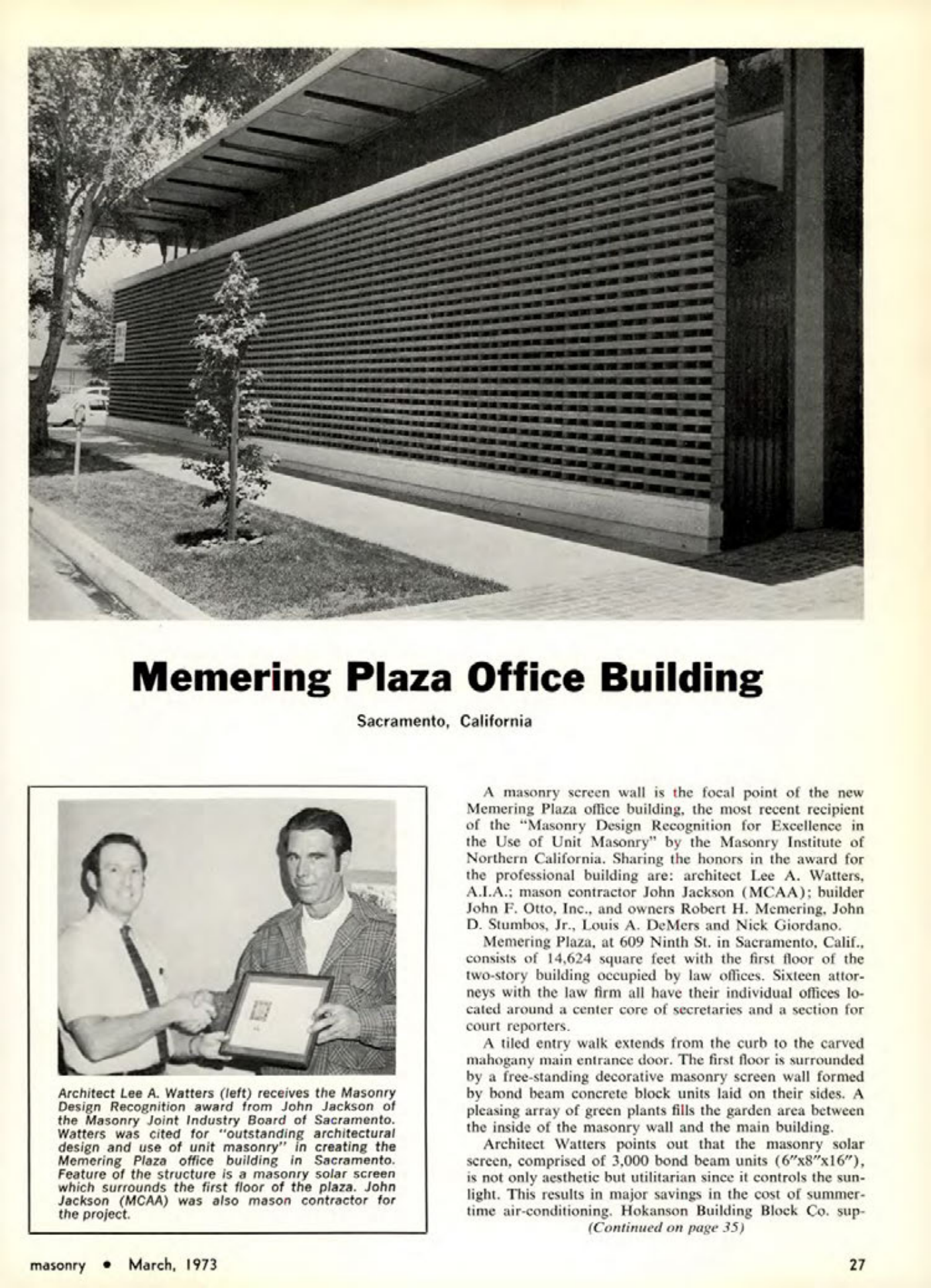 Masonry Magazine March 1973 Page. 27
