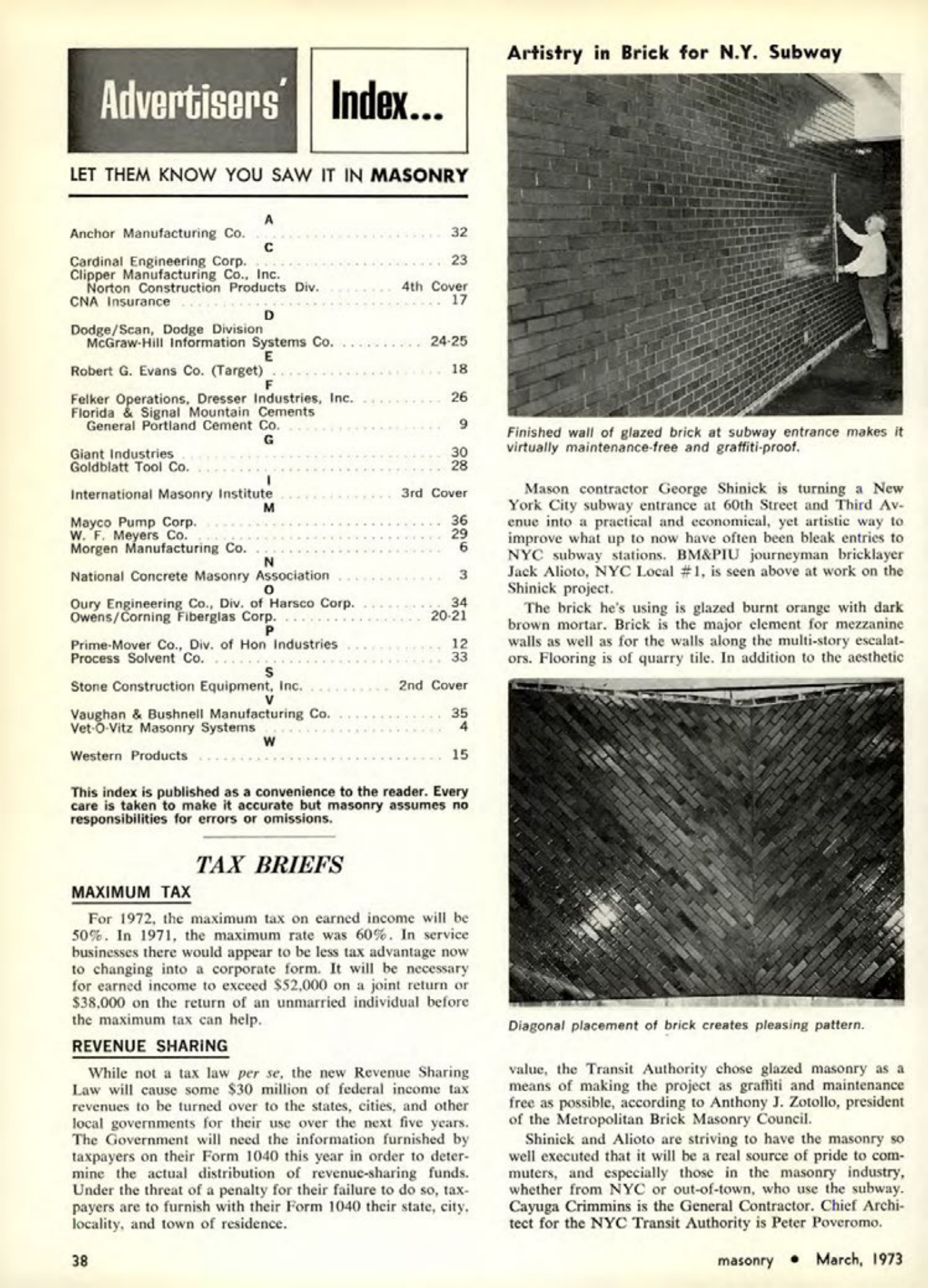 Masonry Magazine March 1973 Page. 38