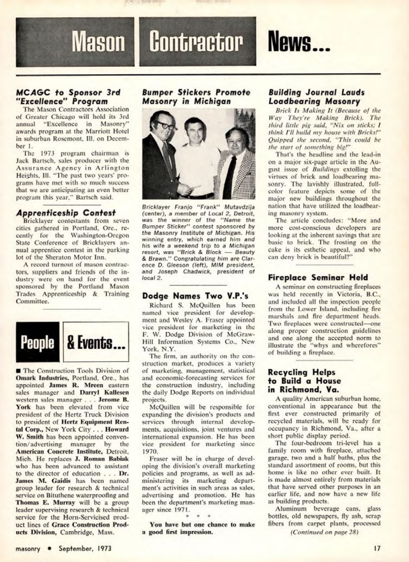 Masonry Magazine September 1973 Page. 17