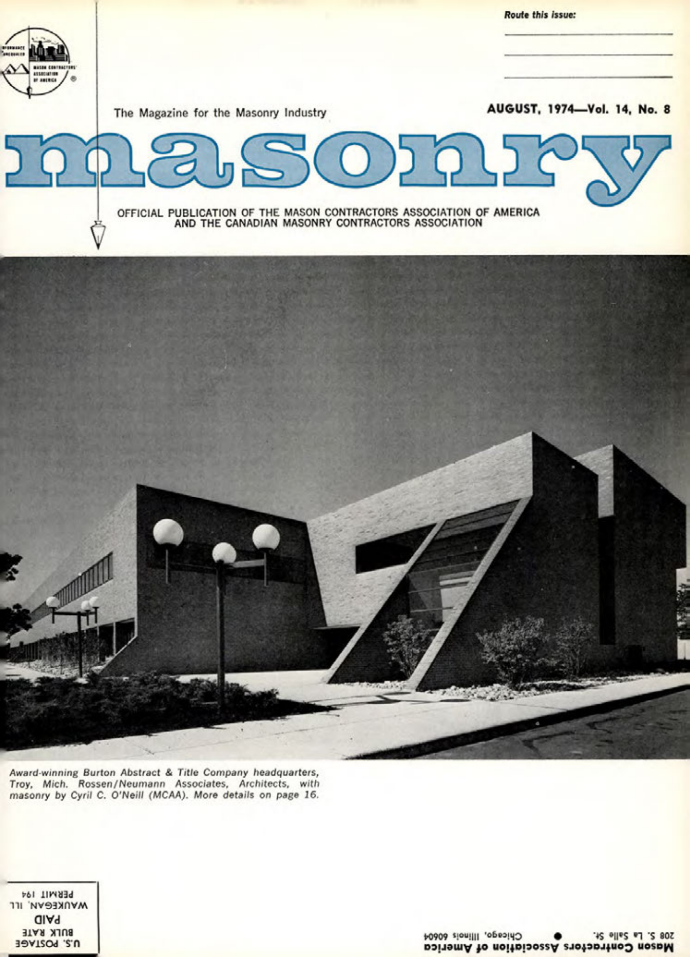 Masonry Magazine August 1974 Page. 1
