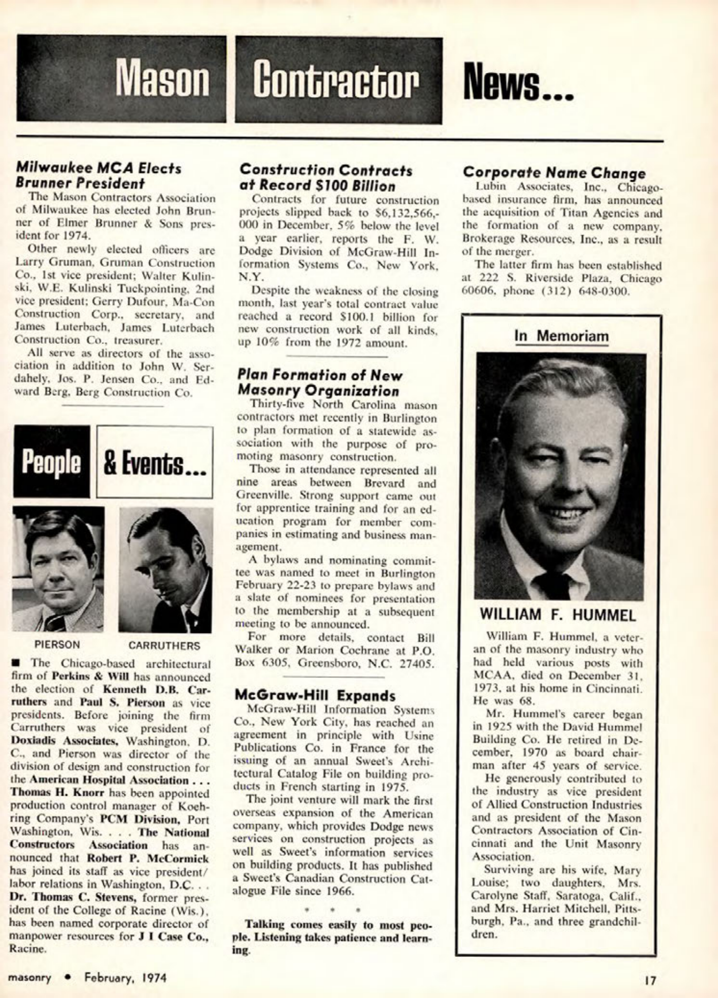 Masonry Magazine February 1974 Page. 17