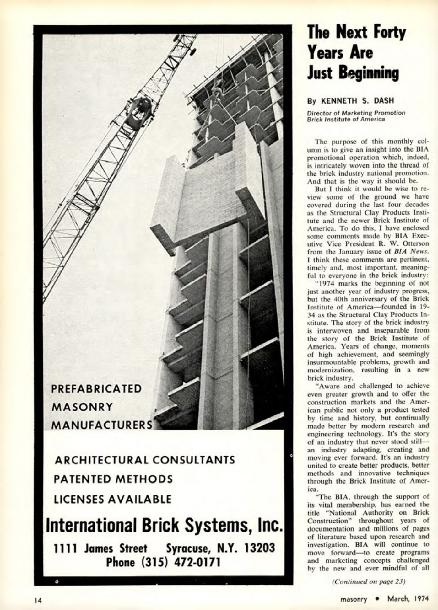 Masonry Magazine March 1974 Page. 14