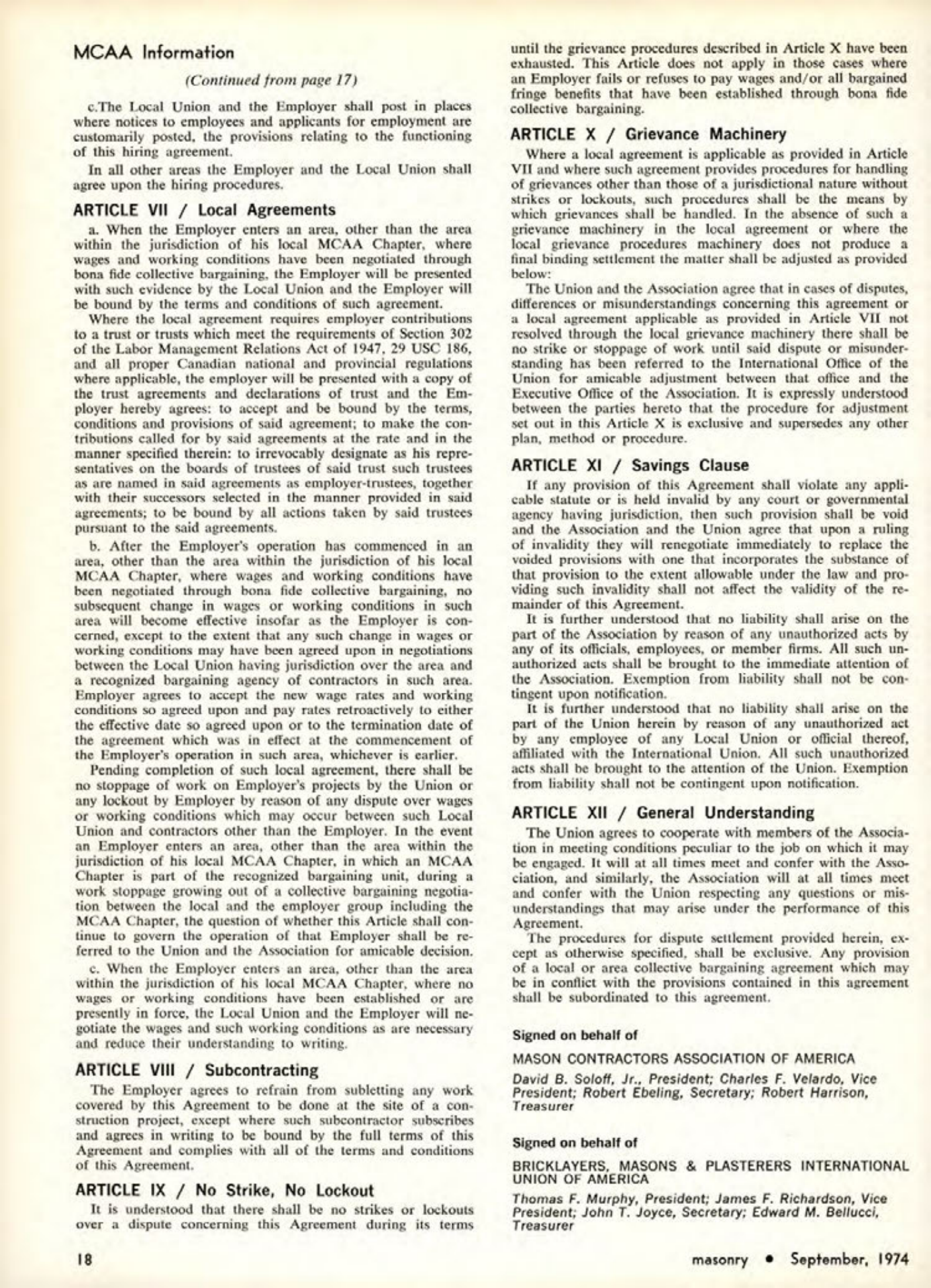 Masonry Magazine September 1974 Page. 18