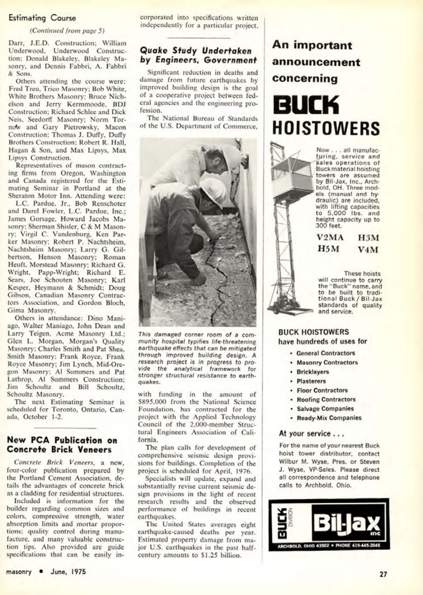 Masonry Magazine June 1975 Page. 27