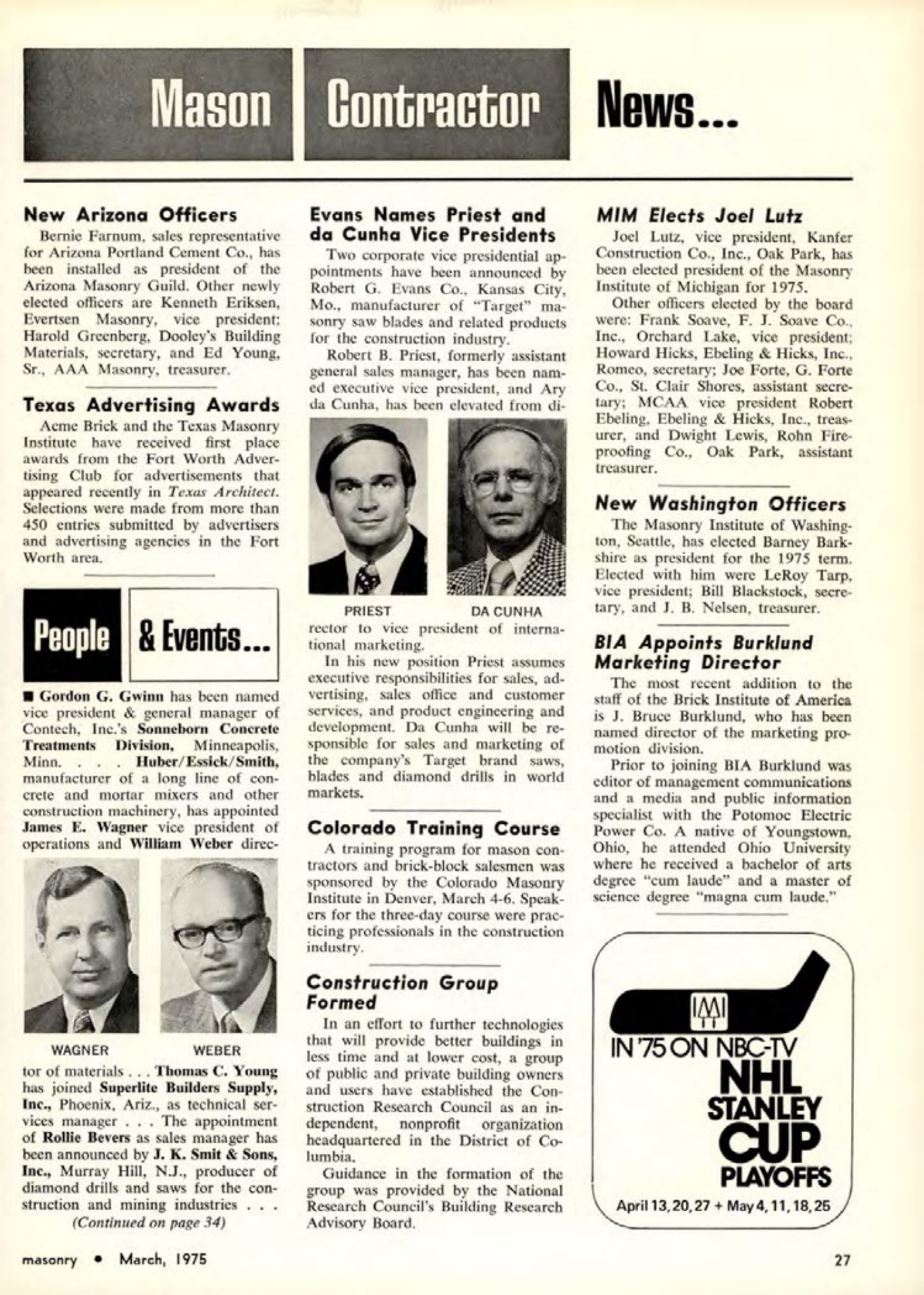 Masonry Magazine March 1975 Page. 27