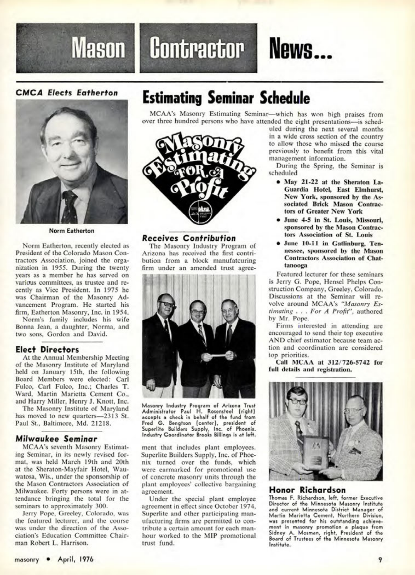 Masonry Magazine April 1976 Page. 9