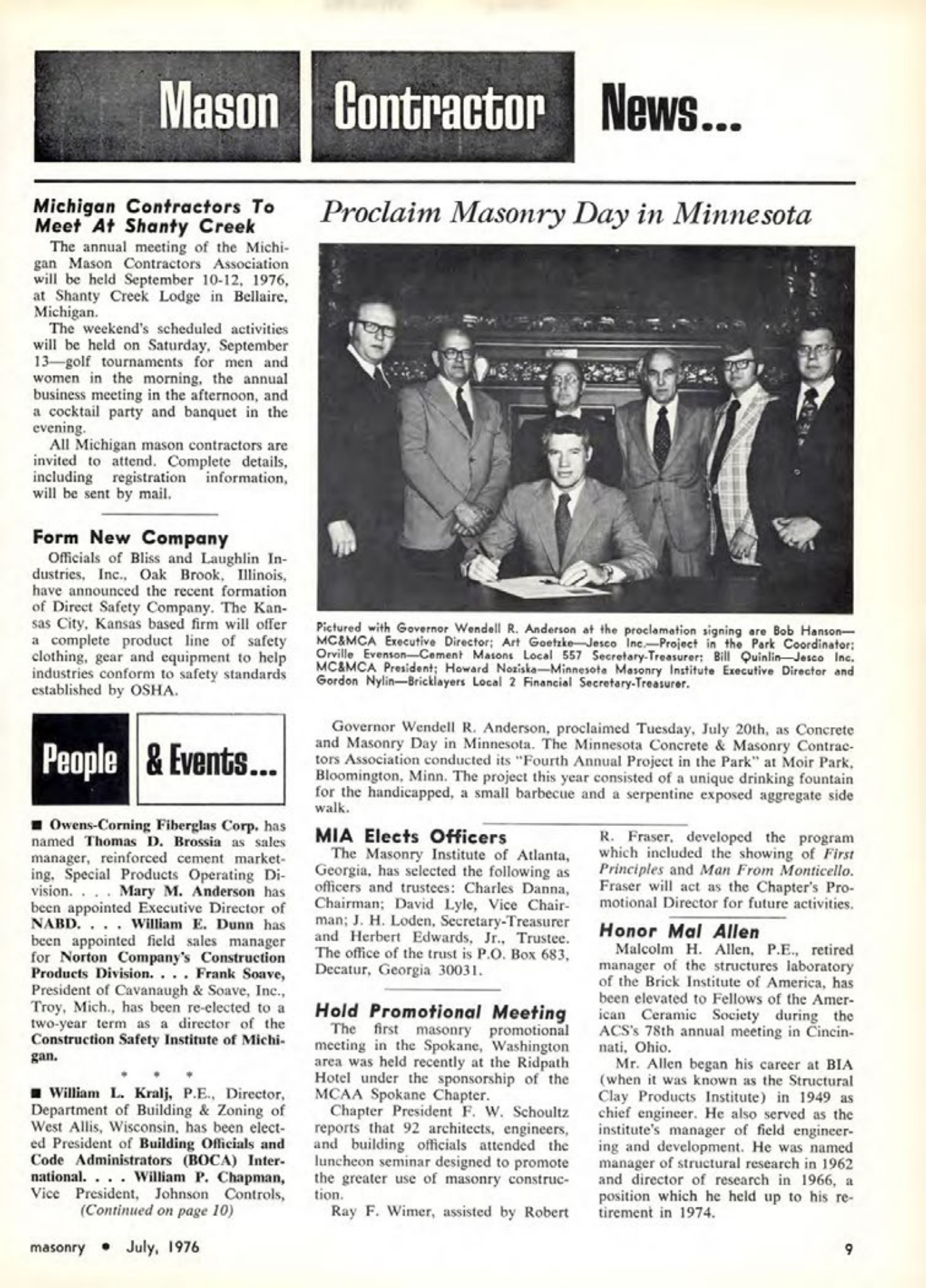 Masonry Magazine July 1976 Page. 9