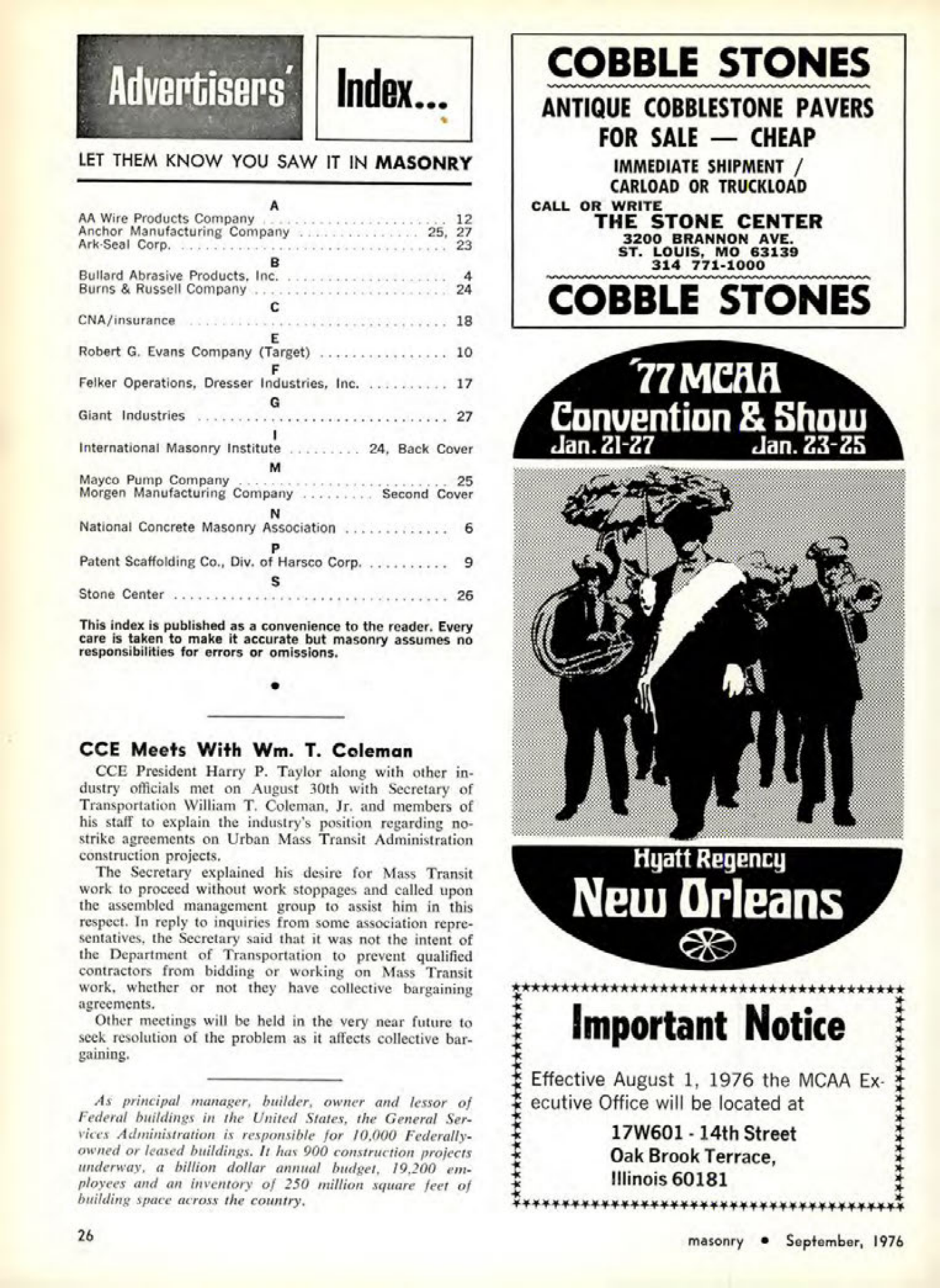 Masonry Magazine September 1976 Page. 26