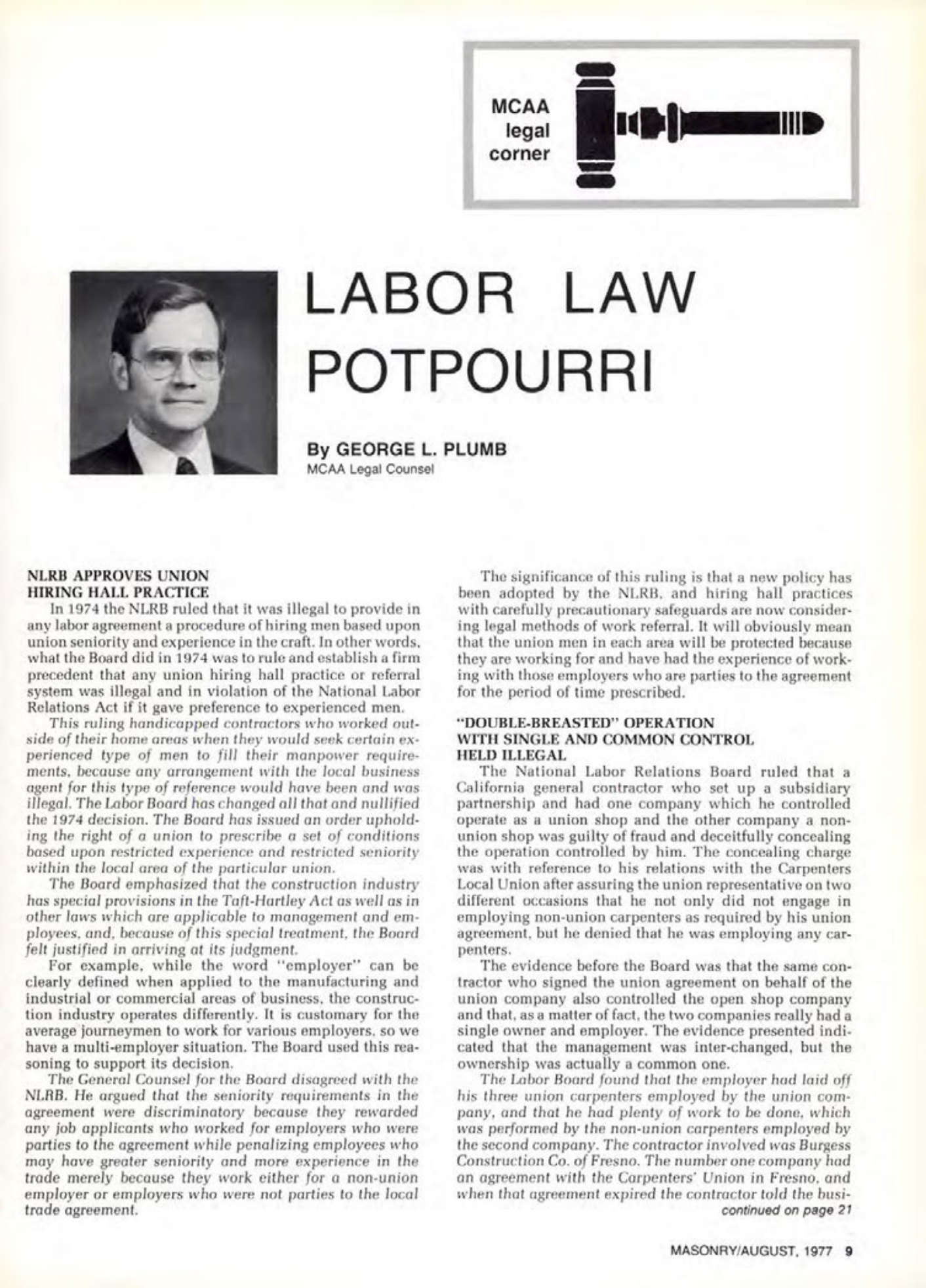 Masonry Magazine August 1977 Page. 9