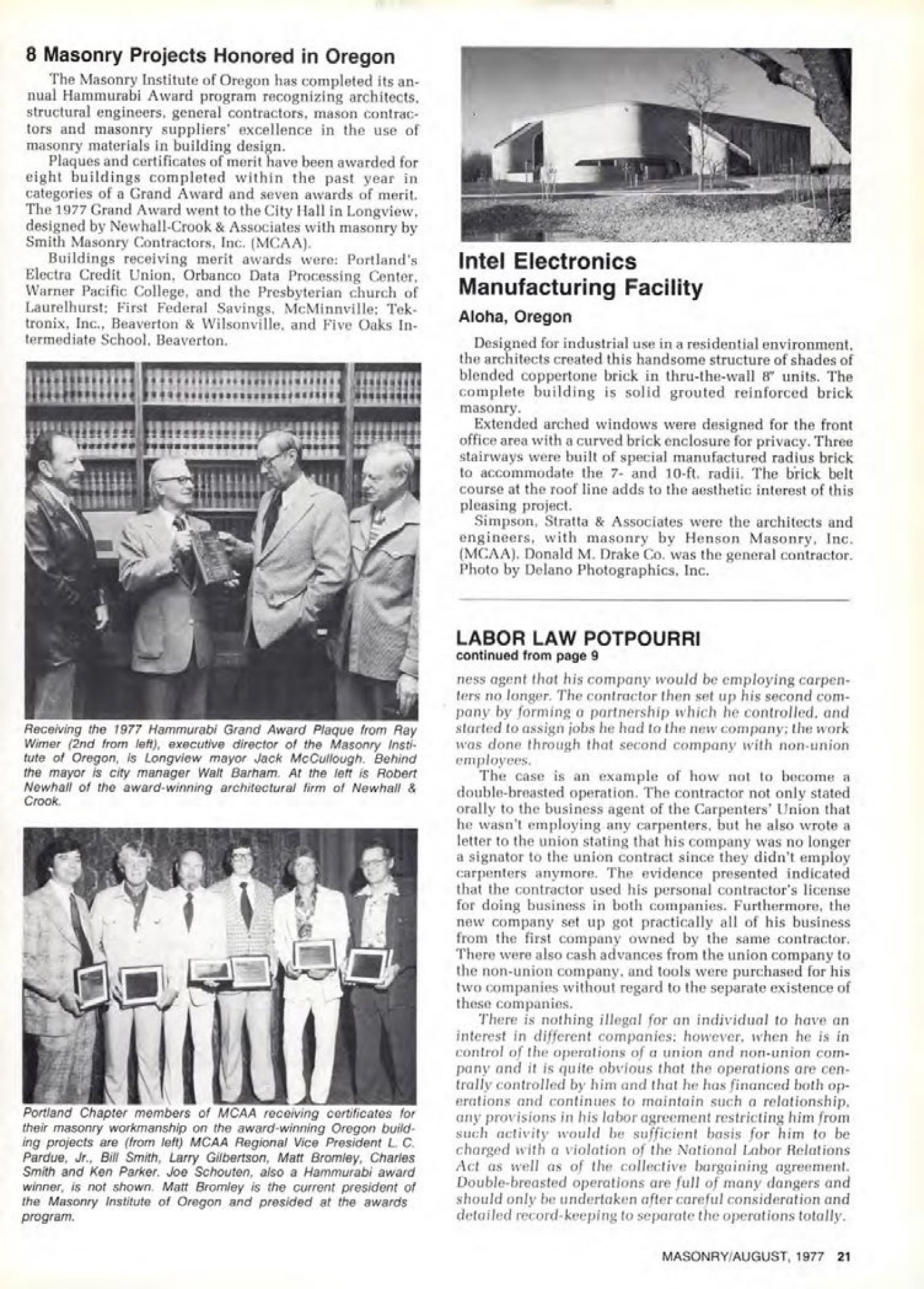 Masonry Magazine August 1977 Page. 21