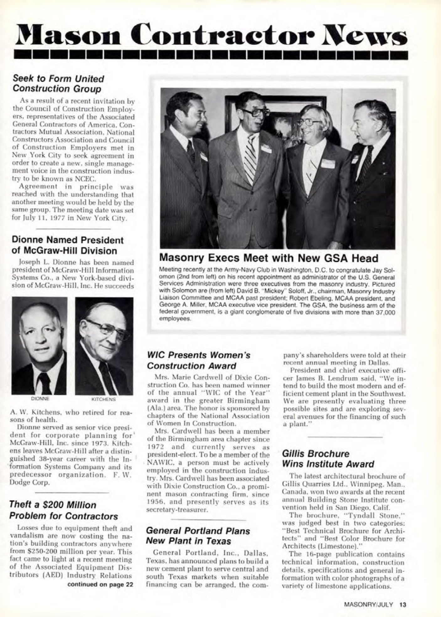 Masonry Magazine July 1977 Page. 13