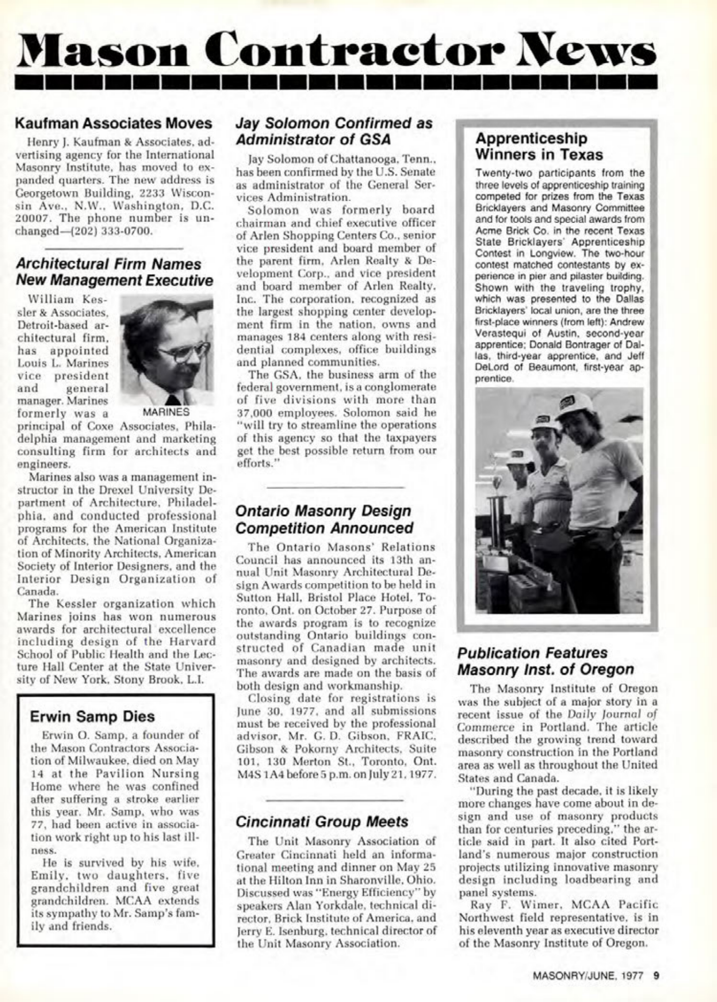 Masonry Magazine June 1977 Page. 9